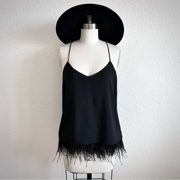 Amaryllis Tops - AMARYLLIS BLACK CONTEMPORARY FEATHER DETAILED COCKTAIL HOUR BLOUSE